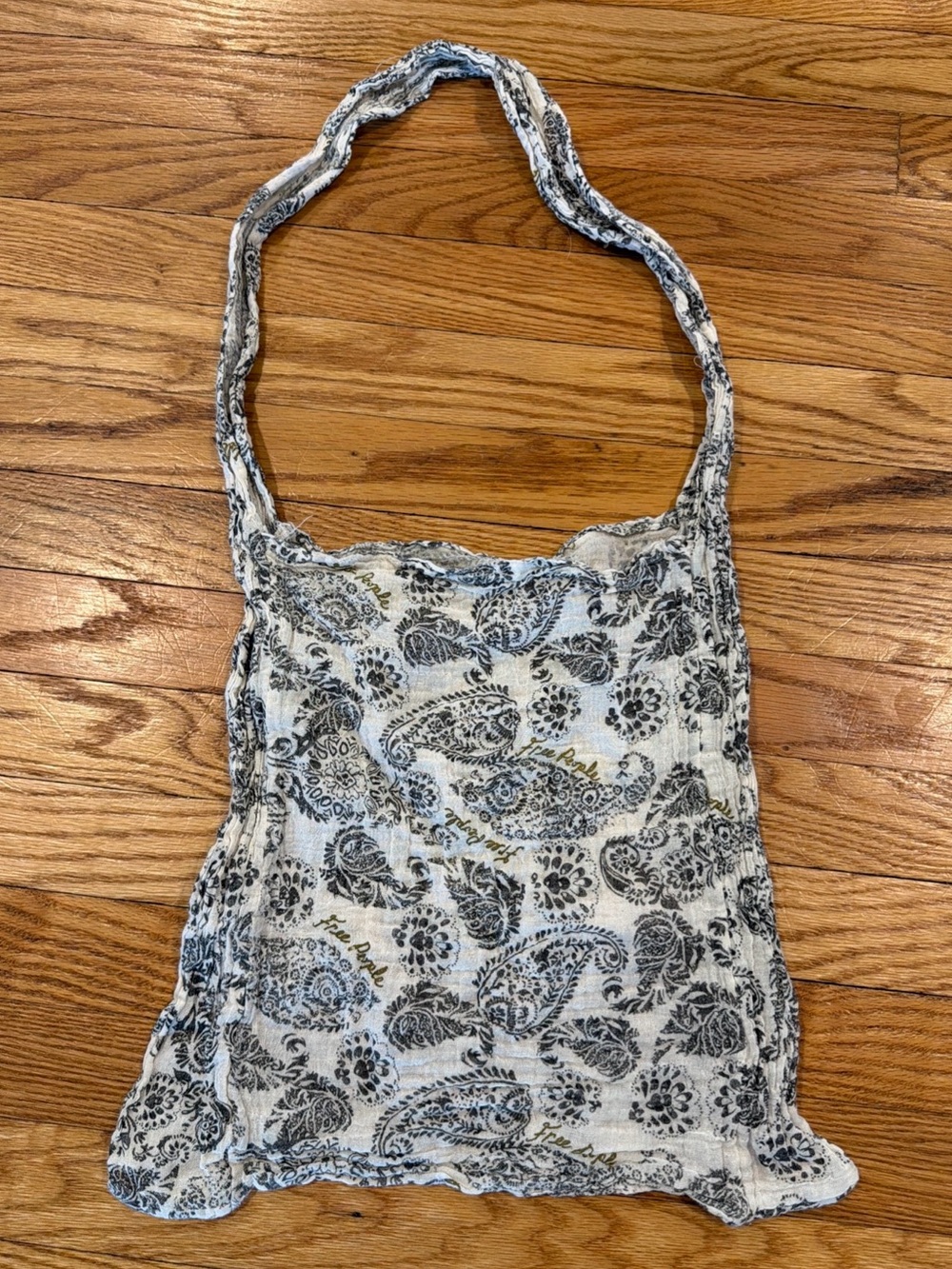 Free People Handbag Hobo Gauze Fabric Black White Gold Tote Bag Purse